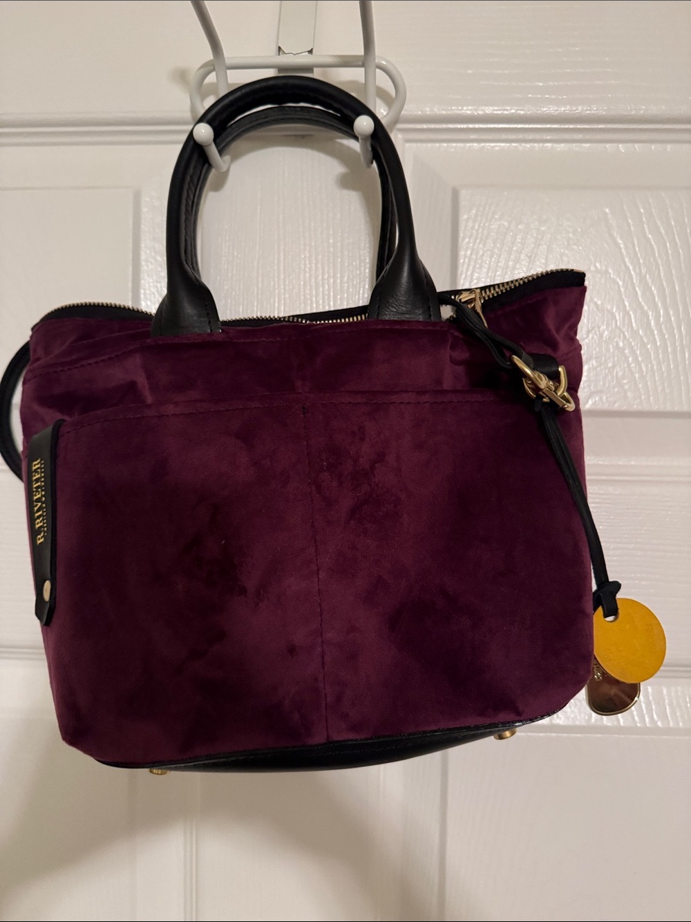 Suede Plum Tote Bag with Black Trim